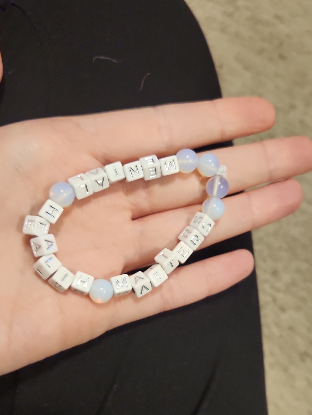 (3 For $15) Mental Health Matters White and Opalescent Bead Stretch Bracelet